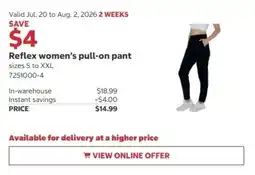 Costco Reflex women's pull-on pant offer
