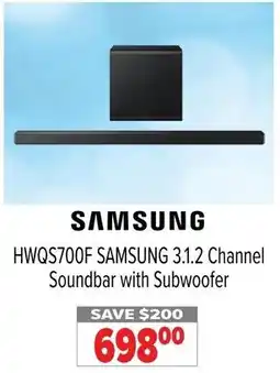 2001 Audio Video HWQS700F SAMSUNG 3.1.2 Channel Soundbar with Subwoofer offer