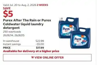 Costco Purex After The Rain or Purex Coldwater liquid laundry detergent offer