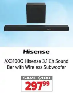 2001 Audio Video AX3100Q Hisense 3.1 Ch Sound Bar with Wireless Subwoofer offer