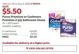 Costco Purex Premium or Cashmere Premium 2-ply bathroom tissue offer