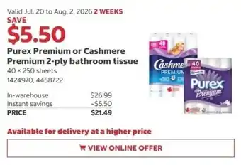 Costco Purex Premium or Cashmere Premium 2-ply bathroom tissue offer
