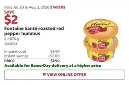 Costco Fontaine Santé roasted red pepper hummus offer