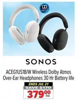2001 Audio Video SONOS ACEG1US1B/W Wireless Dolby Atmos Over-Ear Headphones 30 Hr Battery life offer