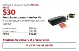 Costco FoodSaver vacuum sealer kit offer