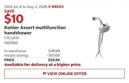 Costco Kohler Assert multifunction handshower offer