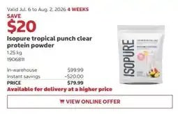 Costco Isopure tropical punch clear protein powder offer