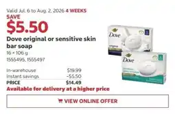 Costco Dove original or sensitive skin bar soap offer