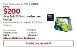 Costco Acer Spin 15.3-in. touchscreen laptop offer