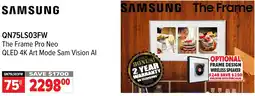 2001 Audio Video SAMSUNG QN75LS03FW The Frame Pro Neo QLED 4K Art Mode Sam Vision Al offer