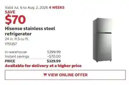 Costco Hisense stainless steel refrigerator offer