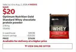 Costco Optimum Nutrition Gold Standard Whey chocolate protein powder offer