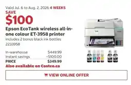 Costco Epson Eco Tank wireless all-in- one colour ET-3958 printer offer