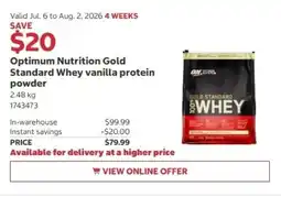 Costco Optimum Nutrition Gold Standard Whey vanilla protein powder offer