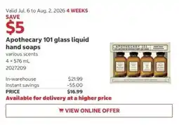 Costco Apothecary 101 glass liquid hand soaps offer