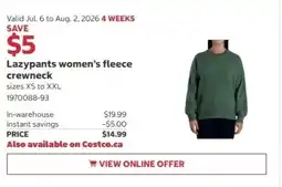Costco Lazypants women's fleece crewneck offer