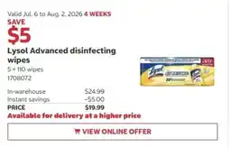 Costco Lysol Advanced disinfecting wipes offer