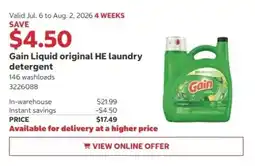 Costco Gain Liquid original HE laundry detergent offer