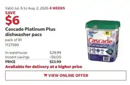 Costco Cascade Platinum Plus dishwasher pacs offer