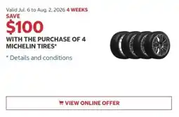 Costco With the purchase of 4 michelin tires offer