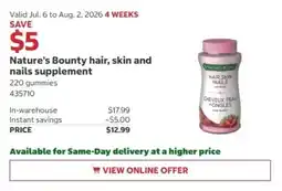 Costco Nature's Bounty hair, skin and nails supplement offer