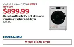 Costco Hamilton Beach 3.1cu.ft all in one ventless washer and dryer offer