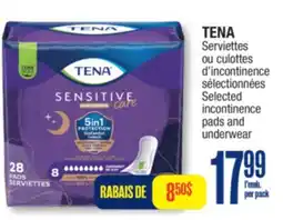 Jean Coutu TENA Selected incontinence pads and underwear offer