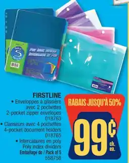 Jean Coutu FIRSTLINE 2-pocket zipper envelopes, 4-pocket document holders or Poly index dividers offer