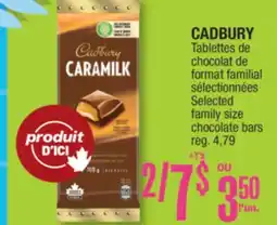 Jean Coutu CADBURY Selected family size chocolate bars offer