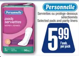 Jean Coutu Personnelle Selected pads and panty liners offer