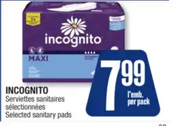 Jean Coutu INCOGNITO Selected sanitary pads offer