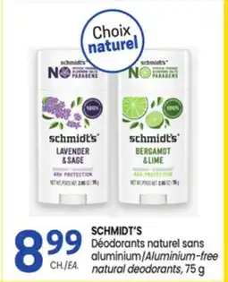 Uniprix SCHMIDT'S Déodorants naturel sans aluminium/ Aluminium-free natural deodorants offer