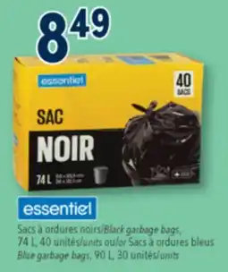 Familiprix Essentiel black garbage bags fit 74L container 40un offer