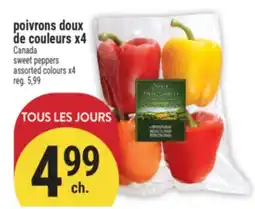 Marché Adonis POIVRONS DOUX DE COULEURS X4 | SWEET PEPPERS ASSORTED COLOURS X4 offer