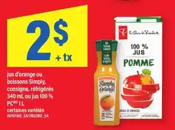 Maxi JUS D'ORANGE OU BOISSONS SIMPLY, 340 ML OU JUS 100 % PC, 1 L offer