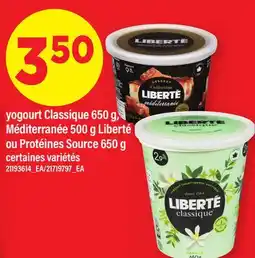 Maxi YOGOURT CLASSIQUE, 650 G, MÉDITERRANÉE, 500 G LIBERTÉ OU PROTÉINES SOURCE offer
