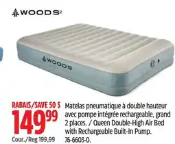 Canadian Tire WOODS Queen Double-High Air Bed with Rechargeable Built-In Pump offer