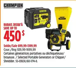 Canadian Tire Selected Champion Portable Generators or Chipper/ Shredder offer