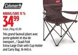 Canadian Tire Coleman Quad-Fold Extra-Large Chair with Cup Holder and Carry Bag offer