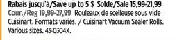 Canadian Tire Cuisinart Vacuum Sealer Rolls. Various sizes offer