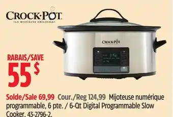 Canadian Tire Crock Pot 6-Qt Digital Programmable Slow Cooker offer