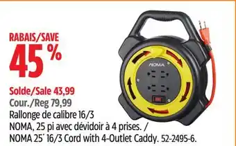 Canadian Tire NOMA 25´ 16/3 Cord with 4-Outlet Caddy offer