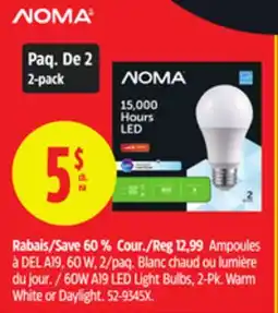 Canadian Tire 60W A19 LED Light Bulbs, 2-Pk. Warm White or Daylight offer