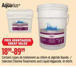Canadian Tire Selected Aquarius Chlorine Treatments and Liquid Algaecide offer