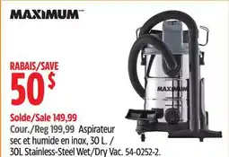 Canadian Tire MAXIMUM 30L Stainless-Steel Wet/Dry Vac offer