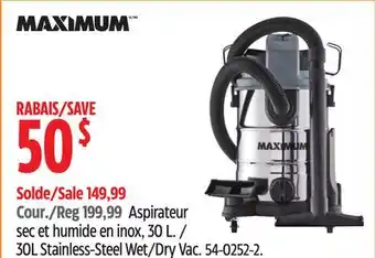 Canadian Tire MAXIMUM 30L Stainless-Steel Wet/Dry Vac offer
