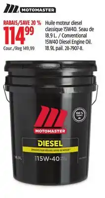 Canadian Tire MOTOMASTER Conventional 15W40 Diesel Engine Oil offer