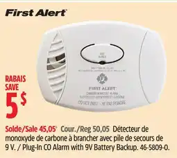 Canadian Tire Plug-In CO Alarm with 9V Battery Backup offer