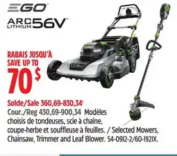 Canadian Tire EGO Selected Mowers, Chainsaw, Trimmer and Leaf Blower offer