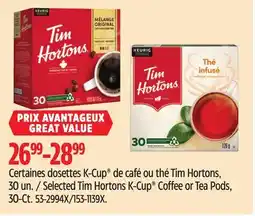 Canadian Tire Selected Tim Hortons K-Cup Coffee or Tea Pods offer
